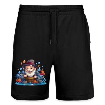 Fröhlicher Fischer mit bunten Fischen - Stanley/Stella Unisex Bio Joggingshorts Trainer  - Schwarz - Vorne - Nik (191cm) & Marisol (170cm)