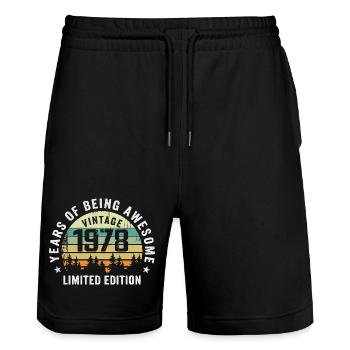 Legendary since 1978, Vintage Edition 1978 Retro - Stanley/Stella Trainer Unisex Organic Jogging Shorts - black - Front - Nik (191cm) & Marisol (170cm)