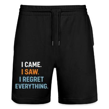I came. I saw. I regret everything. Introvert - Stanley/Stella Trainer Unisex Organic Jogging Shorts - black - Front - Nik (191cm) & Marisol (170cm)