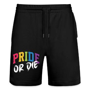 Mois de la Fierté LGBT - Fierté ou Mort - Short de jogging bio TRAINER Stanley/Stella unisexe - noir - Devant - Nik (191cm) & Marisol (170cm)