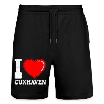 Vacances en mer du Nord J’ADORE CUXHAVEN Drôle - Short de jogging bio TRAINER Stanley/Stella unisexe - noir - Devant - Nik (191cm) & Marisol (170cm)