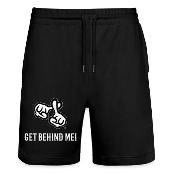 Derrière moi ! (Croix / Bible / Religion / NEG 2C) - Short de jogging bio TRAINER Stanley/Stella unisexe - noir - Devant - Nik (191cm) & Marisol (170cm)