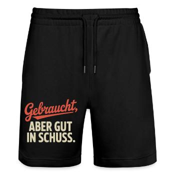 Gebraucht Aber Gut In Schuss Oldtimer Geburtstag - Stanley/Stella Unisex Bio Joggingshorts Trainer  - Schwarz - Vorne - Nik (191cm) & Marisol (170cm)