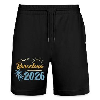 Barcelona 2026 - Stanley/Stella Unisex Bio Joggingshorts Trainer  - Schwarz - Vorne - Nik (191cm) & Marisol (170cm)