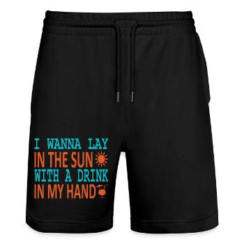 Lay in sun drink in hand - Stanley/Stella Unisex Bio Joggingshorts Trainer  - Schwarz - Vorne - Nik (191cm) & Marisol (170cm)