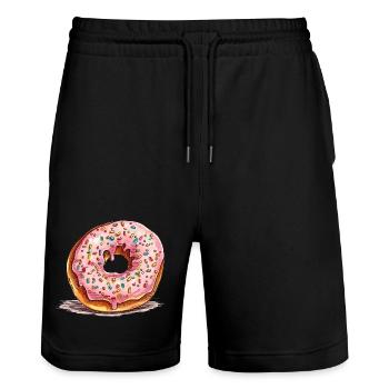 Rosa Donut mit Streuseln - Stanley/Stella Unisex Bio Joggingshorts Trainer  - Schwarz - Vorne - Nik (191cm) & Marisol (170cm)