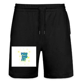 Du hast es geschafft, Siegessterne - Stanley/Stella Unisex Bio Joggingshorts Trainer  - Schwarz - Vorne - Nik (191cm) & Marisol (170cm)