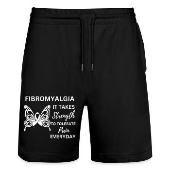 Don de sensibilisation au guerrier de la force sur la fibromyalgie - Short de jogging bio TRAINER Stanley/Stella unisexe - noir - Devant - Nik (191cm) & Marisol (170cm)