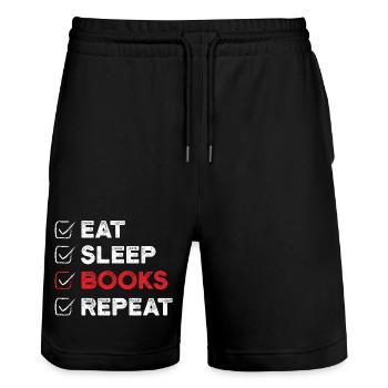 Eat Sleep Books Repeat Book Lover Gift - Stanley/Stella Trainer Unisex Organic Jogging Shorts - black - Front - Nik (191cm) & Marisol (170cm)