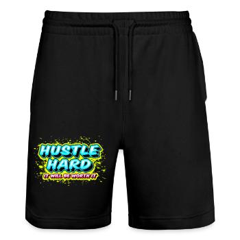 Hustle Hard - It Will Be Worth It - Stanley/Stella Unisex Bio Joggingshorts Trainer  - Schwarz - Vorne - Nik (191cm) & Marisol (170cm)
