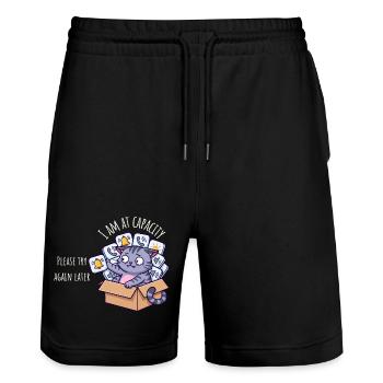 At Capacity – Sensory Overload Cat - Stanley/Stella Trainer Unisex Organic Jogging Shorts - black - Front - Nik (191cm) & Marisol (170cm)
