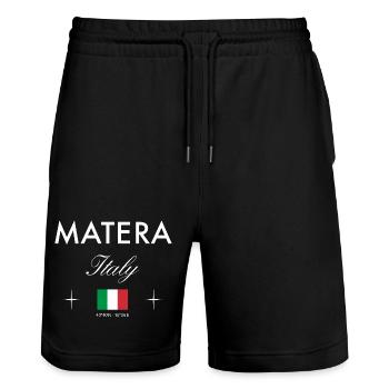 Matera Italy Coordinates Travel Souvenir - Stanley/Stella Trainer Unisex Organic Jogging Shorts - black - Front - Nik (191cm) & Marisol (170cm)