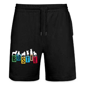 Boston Terrier bunte Buchstaben und Silhouetten - Stanley/Stella Unisex Bio Joggingshorts Trainer  - Schwarz - Vorne - Nik (191cm) & Marisol (170cm)