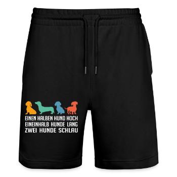 Mein Dackel schlau mutig und hat Persönlichkeit - Stanley/Stella Unisex Bio Joggingshorts Trainer  - Schwarz - Vorne - Nik (191cm) & Marisol (170cm)