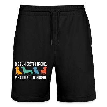 Bis zum ersten Dackel war ich normal - Stanley/Stella Unisex Bio Joggingshorts Trainer  - Schwarz - Vorne - Nik (191cm) & Marisol (170cm)