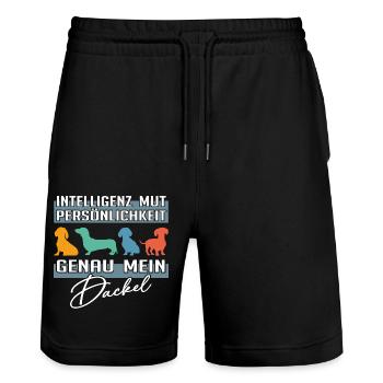 Intelligenz Mut Persönlichkeit - mein Dackel - Stanley/Stella Unisex Bio Joggingshorts Trainer  - Schwarz - Vorne - Nik (191cm) & Marisol (170cm)