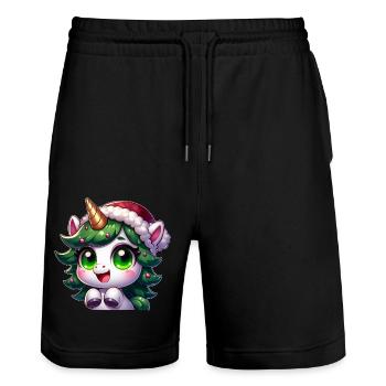 chat drôle dans le dessin animé de l’arbre de Noël - Short de jogging bio TRAINER Stanley/Stella unisexe - noir - Devant - Nik (191cm) & Marisol (170cm)