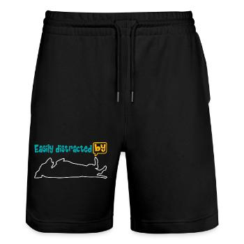 Enthusiastic about the dachshund, easily distracted by the dachshund. - Stanley/Stella Trainer Unisex Organic Jogging Shorts - black - Front - Nik (191cm) & Marisol (170cm)