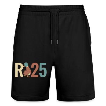 R Ente - Rente 2025 Geschenk - Stanley/Stella Unisex Bio Joggingshorts Trainer  - Schwarz - Vorne - Nik (191cm) & Marisol (170cm)