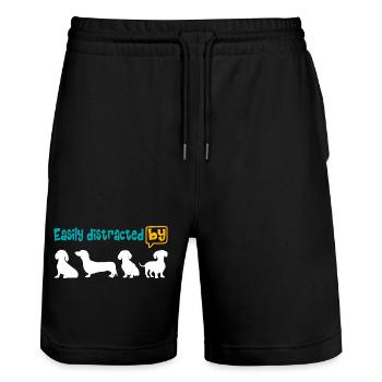 Enthusiastic about the dachshund, easily distracted by the dachshund. - Stanley/Stella Trainer Unisex Organic Jogging Shorts - black - Front - Nik (191cm) & Marisol (170cm)