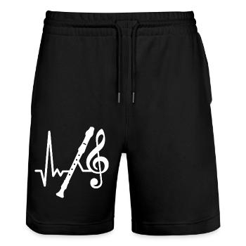 Flûte Heartbeat - J’adore jouer de la flûte - Short de jogging bio TRAINER Stanley/Stella unisexe - noir - Devant - Nik (191cm) & Marisol (170cm)