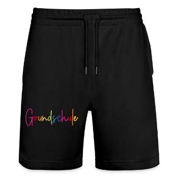 Grundschule Schrift bunt Regenbogen Farben - Stanley/Stella Unisex Bio Joggingshorts Trainer  - Schwarz - Vorne - Nik (191cm) & Marisol (170cm)