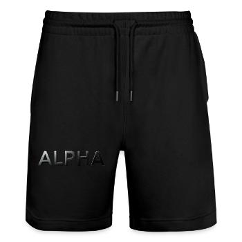 Alpha, mat, noir, typo, police - Short de jogging bio TRAINER Stanley/Stella unisexe - noir - Devant - Nik (191cm) & Marisol (170cm)