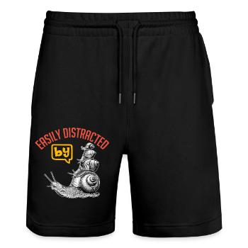 Leicht ablenkbar von Schnecken ich liebe Schnecken - Stanley/Stella Unisex Bio Joggingshorts Trainer  - Schwarz - Vorne - Nik (191cm) & Marisol (170cm)