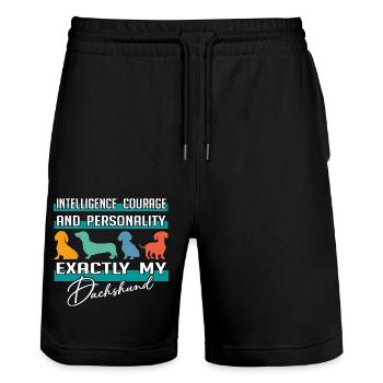 Intelligenz Mut Persönlichkeit - mein Dackel - Stanley/Stella Unisex Bio Joggingshorts Trainer  - Schwarz - Vorne - Nik (191cm) & Marisol (170cm)