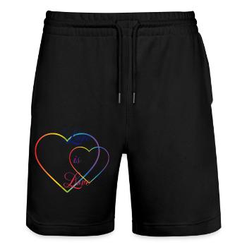 L’amour est l’amour - Short de jogging bio TRAINER Stanley/Stella unisexe - noir - Devant - Nik (191cm) & Marisol (170cm)