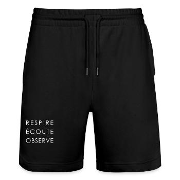 ATMEN, HÖREN, WEISS SCHAUEN - Stanley/Stella Unisex Bio Joggingshorts Trainer  - Schwarz - Vorne - Nik (191cm) & Marisol (170cm)