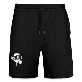 Pickleball Shirt for Pickleballer: Paddle Logo - Stanley/Stella Trainer Unisex Organic Jogging Shorts - black - Front - Nik (191cm) & Marisol (170cm)