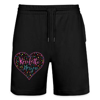 Konfetti im Herzen Fasching Herz Valentinstag - Stanley/Stella Unisex Bio Joggingshorts Trainer  - Schwarz - Vorne - Nik (191cm) & Marisol (170cm)