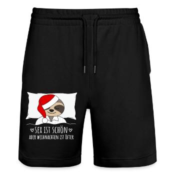 Faultier Sex ist schön aber Weihnachten ist öfter - Stanley/Stella Unisex Bio Joggingshorts Trainer  - Schwarz - Vorne - Nik (191cm) & Marisol (170cm)