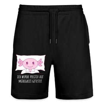 Ich wurde positiv auf Müdigkeit getestet - Axolotl - Stanley/Stella Unisex Bio Joggingshorts Trainer  - Schwarz - Vorne - Nik (191cm) & Marisol (170cm)