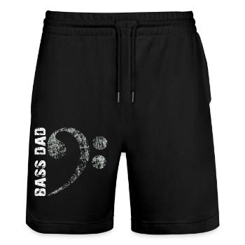 Bass Dad - Papa joue de la basse - Clé de fa - Short de jogging bio TRAINER Stanley/Stella unisexe - noir - Devant - Nik (191cm) & Marisol (170cm)