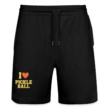 I love Pickleball Retro Pickle Ball Shirt mit Herz - Stanley/Stella Unisex Bio Joggingshorts Trainer  - Schwarz - Vorne - Nik (191cm) & Marisol (170cm)