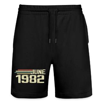 Juni 1982 Jahrestag Juni 1982 Juni 1982 Geburtstag - Stanley/Stella Unisex Bio Joggingshorts Trainer  - Schwarz - Vorne - Nik (191cm) & Marisol (170cm)