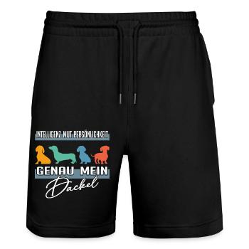Intelligenz Mut Persönlichkeit - mein Dackel - Stanley/Stella Unisex Bio Joggingshorts Trainer  - Schwarz - Vorne - Nik (191cm) & Marisol (170cm)