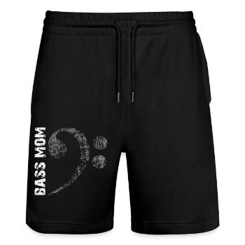 Bass Mom - Maman joue de la basse - Clé de fa - Short de jogging bio TRAINER Stanley/Stella unisexe - noir - Devant - Nik (191cm) & Marisol (170cm)
