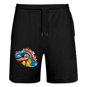 Dinosaurier, LGTB,Regenbogen, Sonnenbrille, bunt - Stanley/Stella Unisex Bio Joggingshorts Trainer  - Schwarz - Vorne - Nik (191cm) & Marisol (170cm)