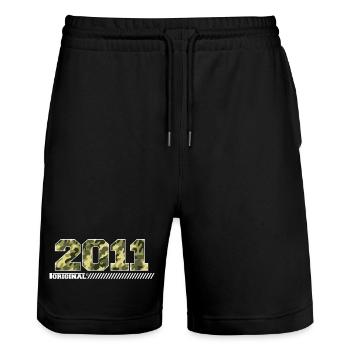 2011 Jubiläumsgeschenk Jahrgang 2011 Armee - Stanley/Stella Unisex Bio Joggingshorts Trainer  - Schwarz - Vorne - Nik (191cm) & Marisol (170cm)