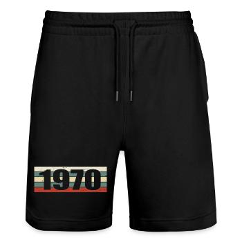 1970 Jahrgang 1970 Geschenk 1970 Geburtstag 1970 - Stanley/Stella Unisex Bio Joggingshorts Trainer  - Schwarz - Vorne - Nik (191cm) & Marisol (170cm)