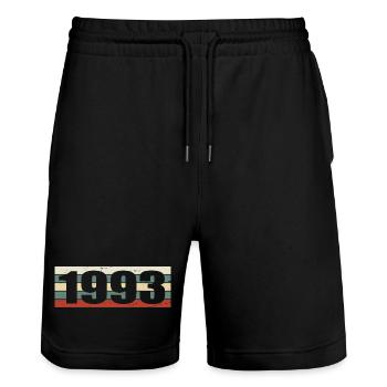 1993 Jahrgang 1993 Geschenk 1993 Geburtstag 1993 - Stanley/Stella Unisex Bio Joggingshorts Trainer  - Schwarz - Vorne - Nik (191cm) & Marisol (170cm)