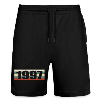 1997 Jahrgang 1997 Geschenk 1997 Geburtstag 1997 - Stanley/Stella Unisex Bio Joggingshorts Trainer  - Schwarz - Vorne - Nik (191cm) & Marisol (170cm)