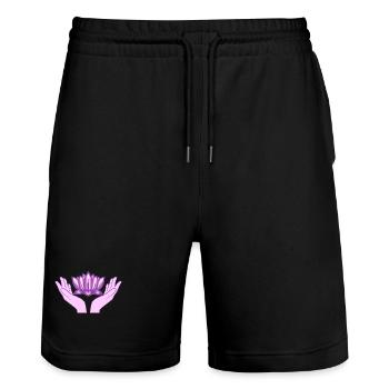 Pinke Lotusblüte - Stanley/Stella Unisex Bio Joggingshorts Trainer  - Schwarz - Vorne - Nik (191cm) & Marisol (170cm)