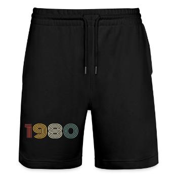 1980's Retro Style 1980's Birthday 1980's Vintage - Stanley/Stella Trainer Unisex Organic Jogging Shorts - black - Front - Nik (191cm) & Marisol (170cm)