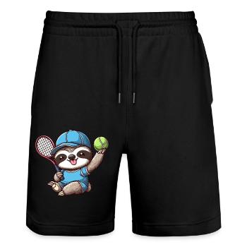 Cute Sloth as a Tennis Player - Funnier - Stanley/Stella Trainer Unisex Organic Jogging Shorts - black - Front - Nik (191cm) & Marisol (170cm)