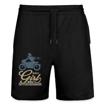 BIKER GIRL motorcycle christmas gift biker tshirt - Stanley/Stella Trainer Unisex Organic Jogging Shorts - black - Front - Nik (191cm) & Marisol (170cm)