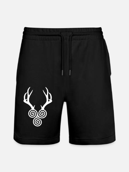 antler with triskele white - Stanley/Stella Trainer Unisex Organic Jogging Shorts - black